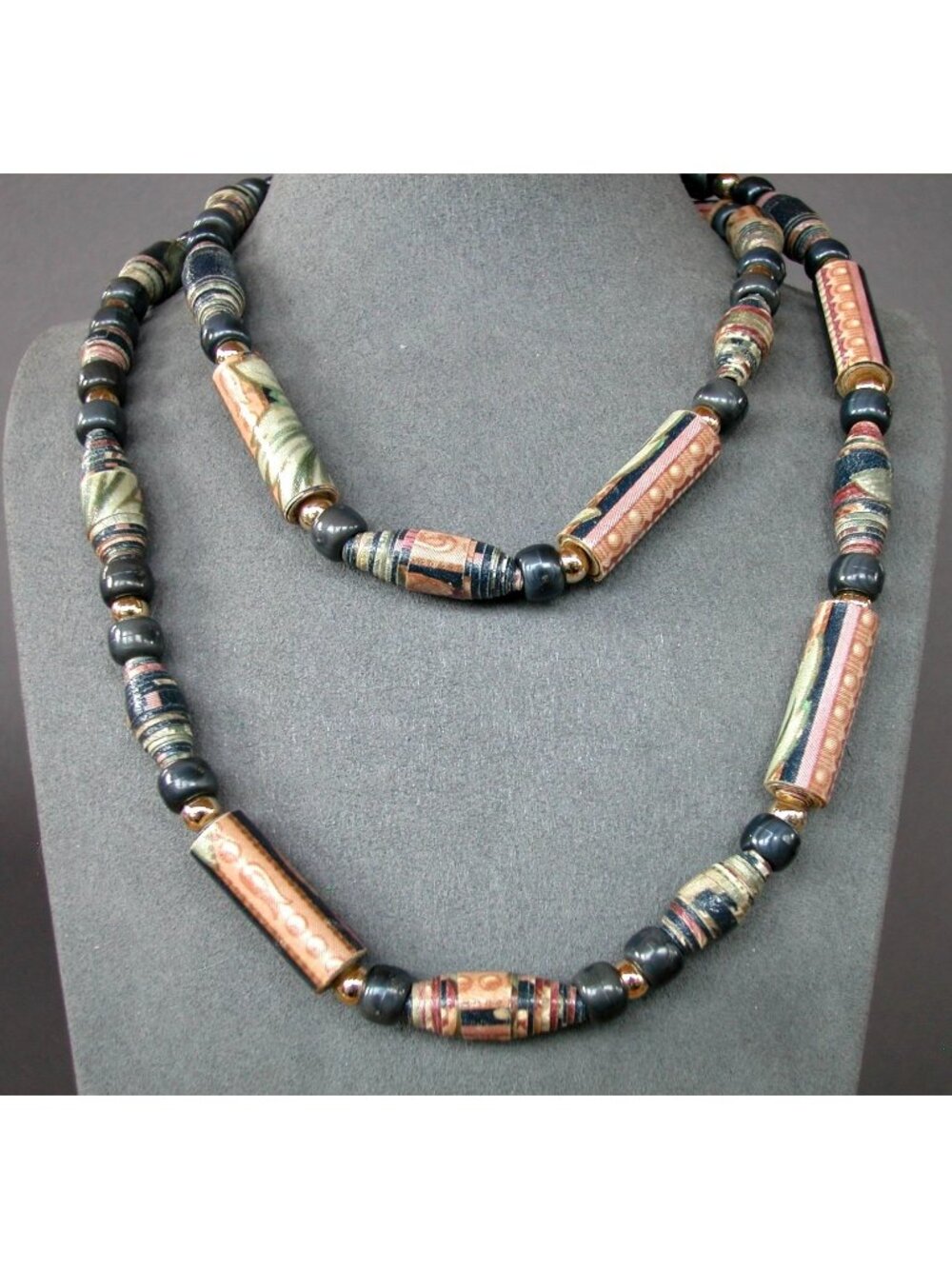 Handcrafted Paper Bead Necklace 34 Inches